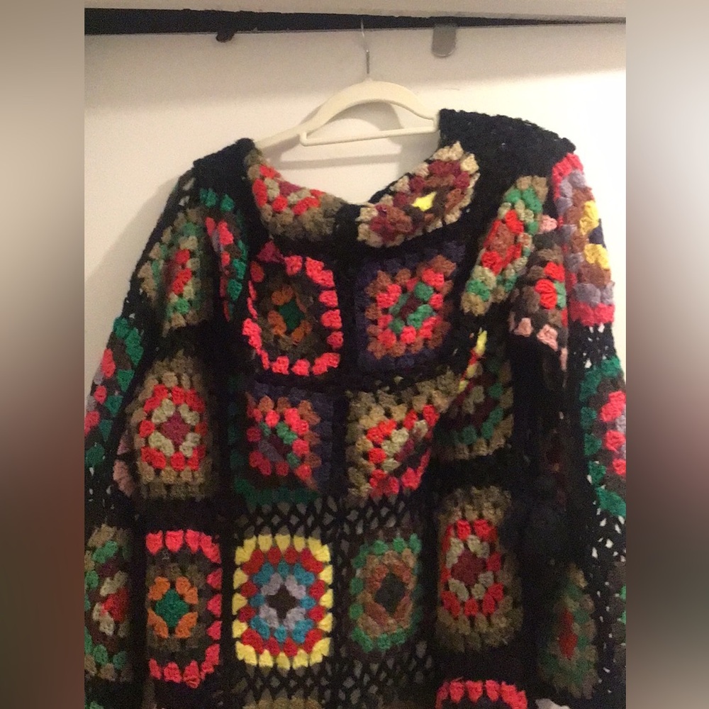 Multicolor Crochet Granny square hooded maxi cardigan one size - Picture 2 of 15